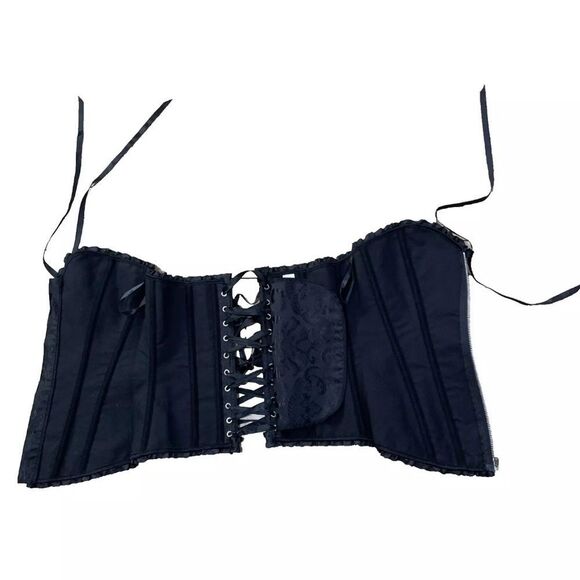 Black Zip Corset Womens Small Damask Floral Black Lace Cinch Zip Goth Fairy S - Picture 4 of 16